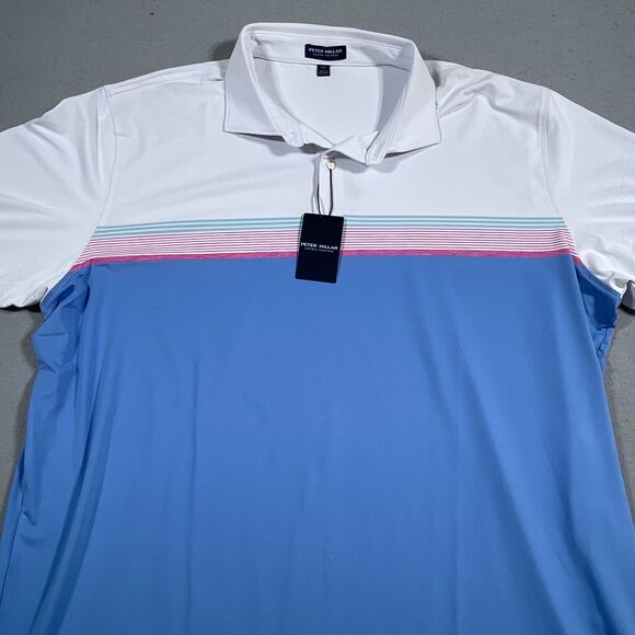 Peter Millar Crown Crafted Polo Shirt Men Size‎ XXL JULIUS Blue White NWT - Picture 2 of 11